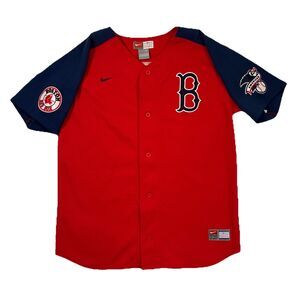 NIKE Team Boston Red Sox Jersey Boys Red Button Up Vintage Stitched Youth Large